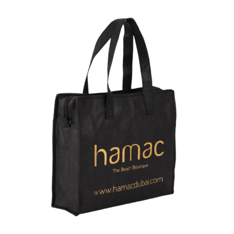 Black Zipper Non-Woven Tote Bag