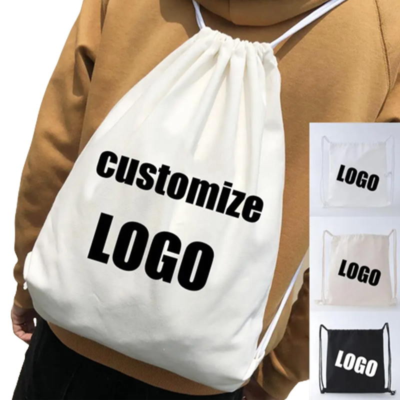 White Customizable Drawstring Pocket Backpack