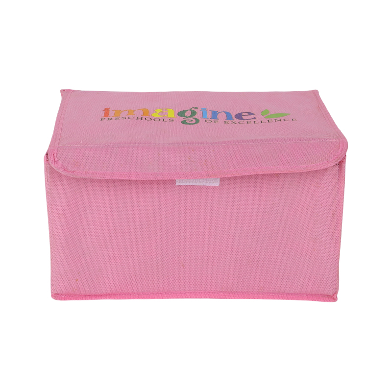Pink Non Woven Storage Box with Foldable Open-Top Structure 