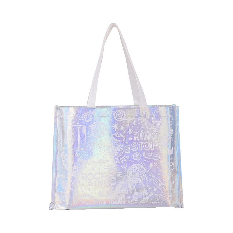 Holographic Laminated Tote Bag with Iridescent Surface for Gift Packaging
