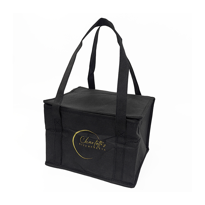 Black Square Insulated Lunch Cooler Bag with Tall Handles