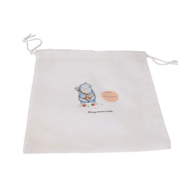 White Non Woven Drawstring Trainer Bag with Cute Cartoon Printing
