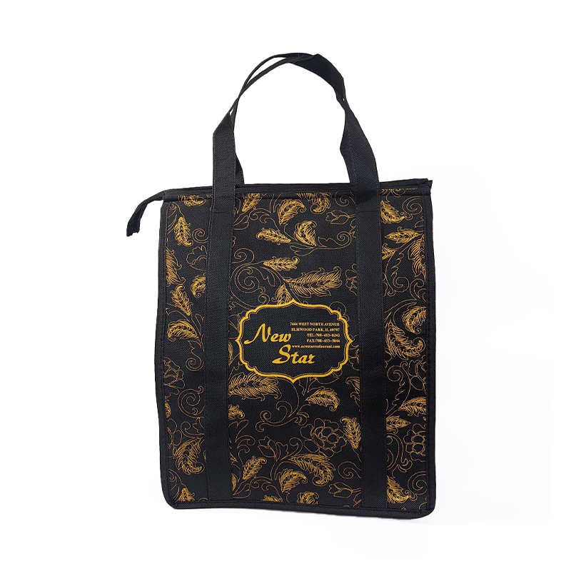 Custom Black Gold Printed Non Woven Cooler Bag