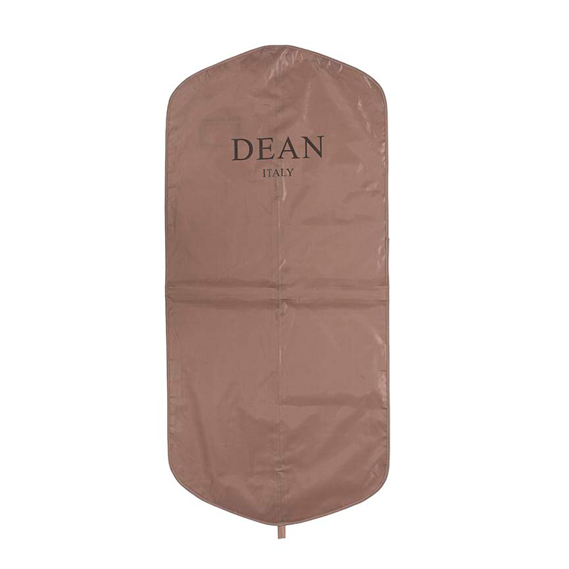 Tan Garment Bag with Shoulder-Shaped Top and ID Window