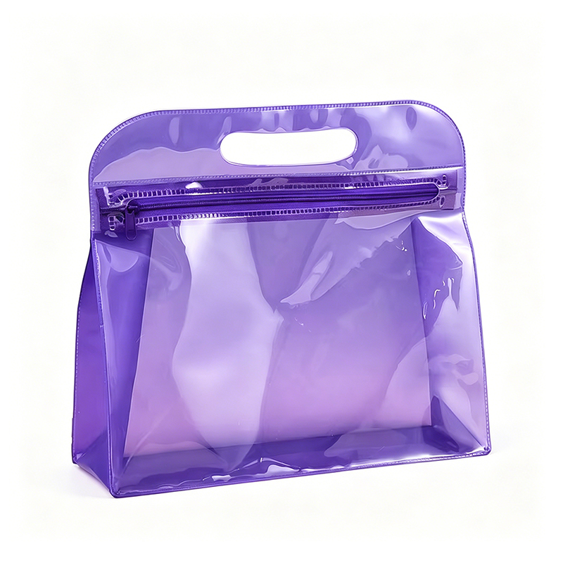 Clear Die Cut Cosmetic Bag with Integrated Handle