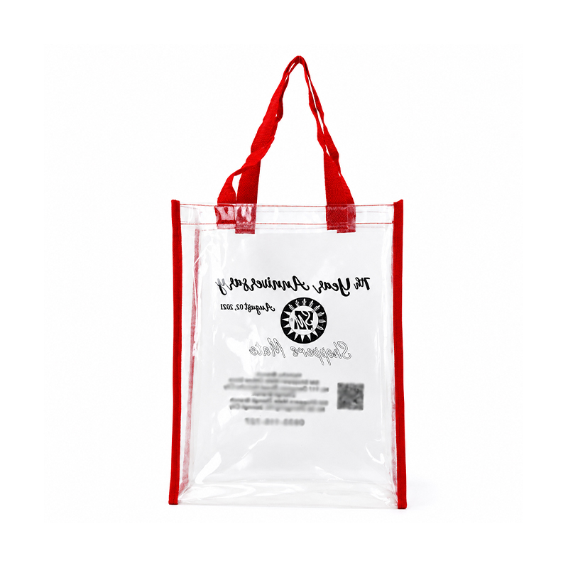 Small PVC Shopping Bags with Red Edge Binding and Tall Vertical Design