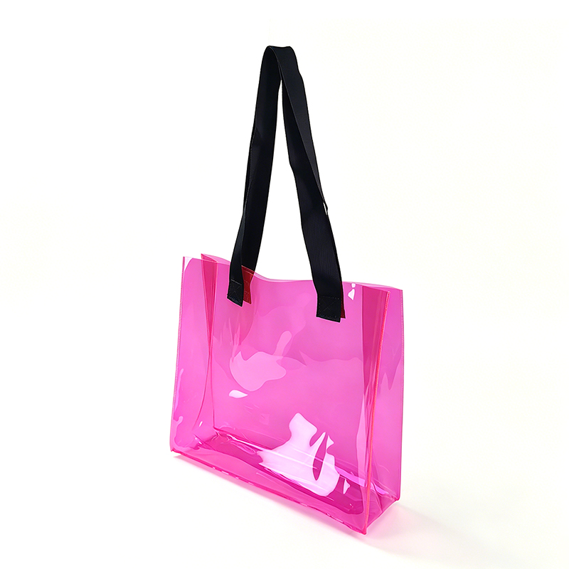 Clear PVC Shopping Bag in Pink with Extra-Long Straps