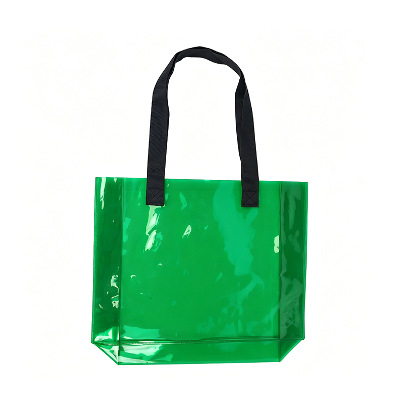 Custom Logo PVC Shopping Tote Bag in Green with Black Straps