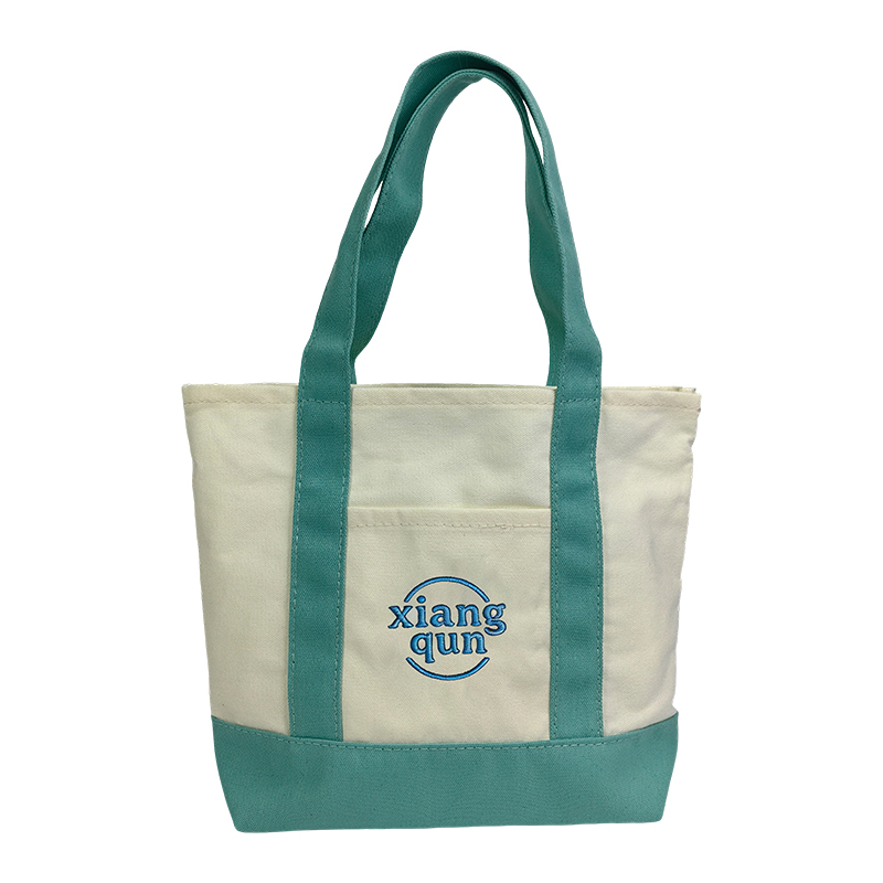 Small Cotton Shopping Bags with Teal Contrast Trim and Reinforced Bottom