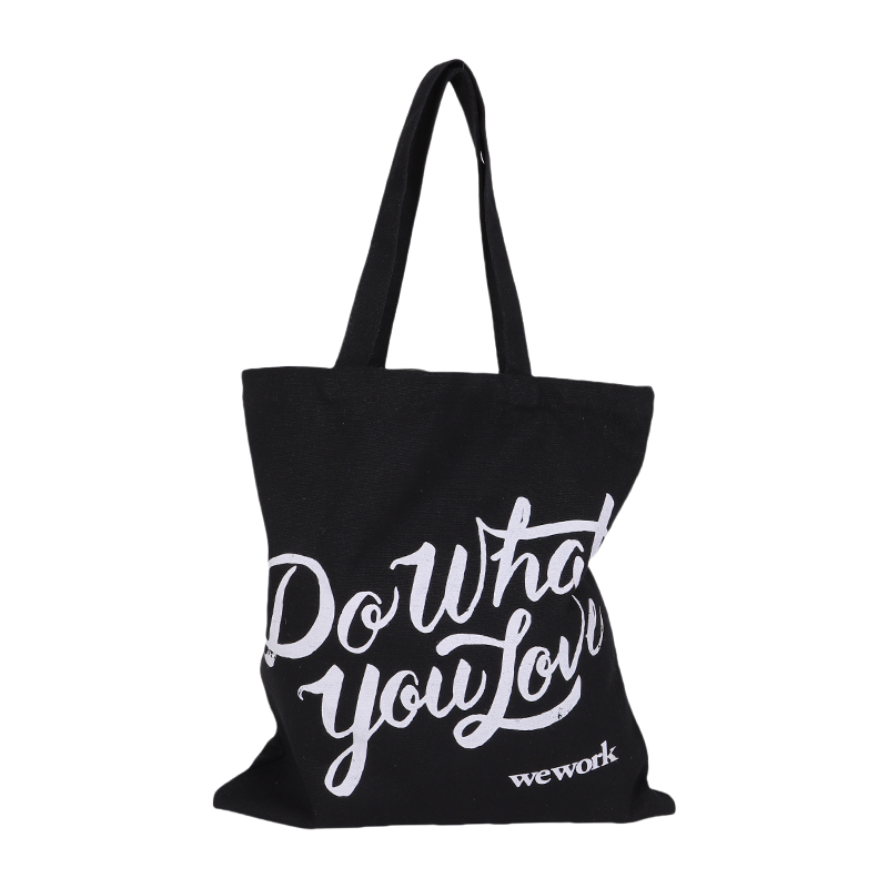 Black and White Printed Cotton Shopping Tote Bag with Long Shoulder Handles