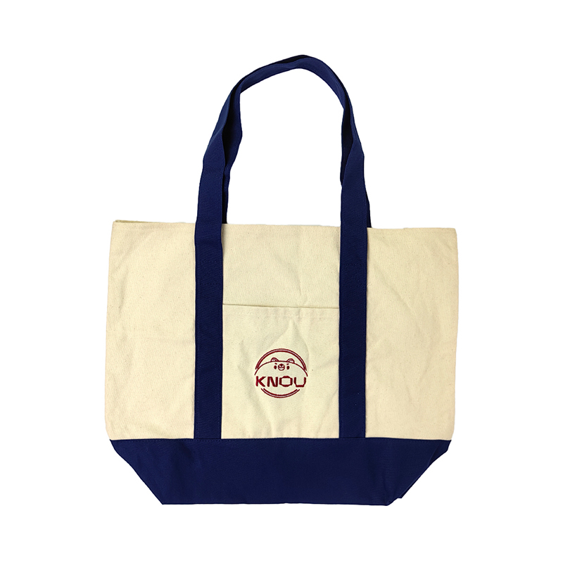 Contrast Color Cotton Tote Bag with Front Pocket and Long Shoulder Handles