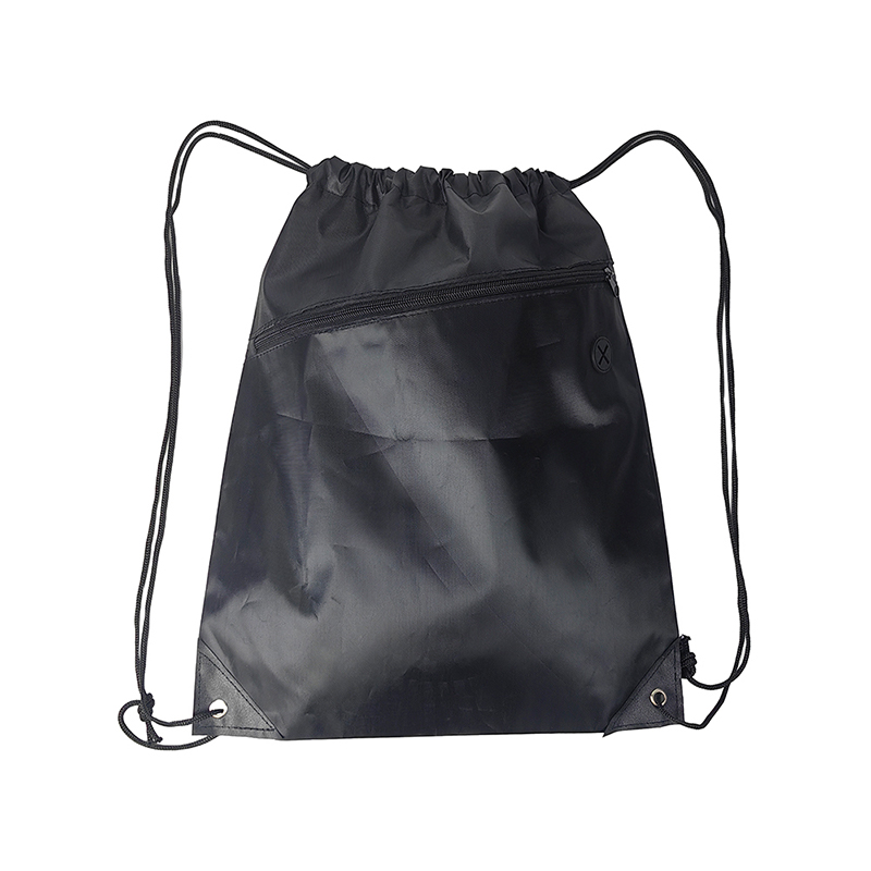 Black Gym Drawstring Backpack with Front Zipper Pocket