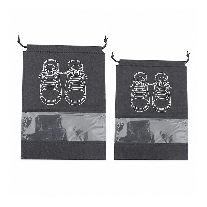 Non Woven Drawstring Shoe Bag with Clear PVC Window
