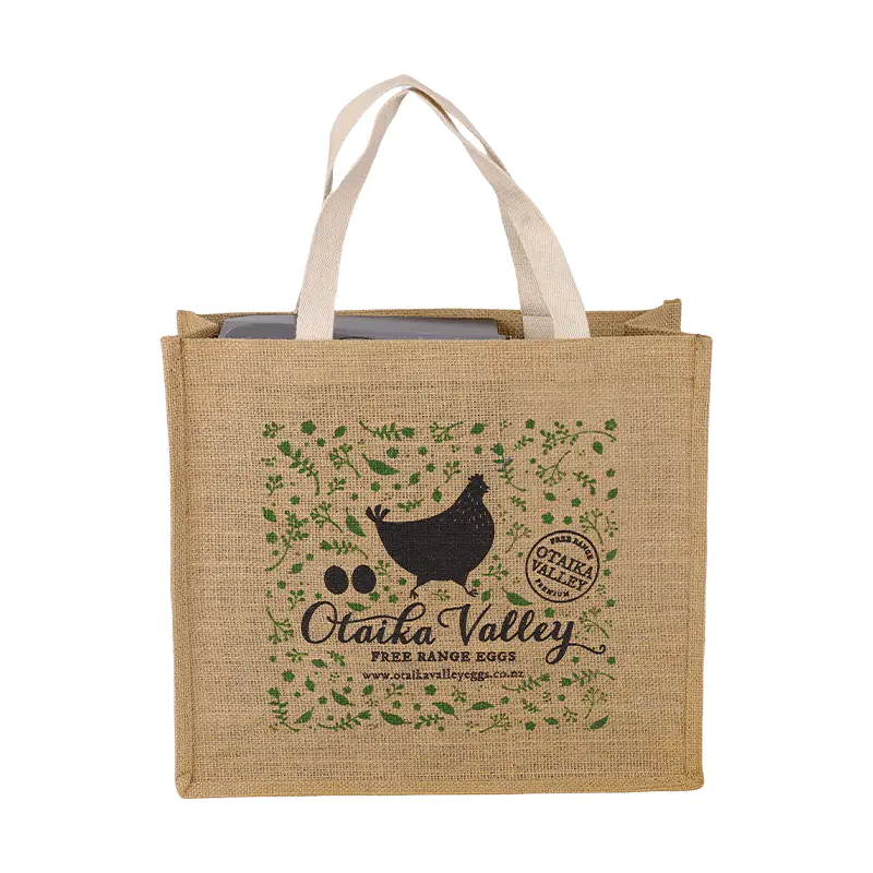 Printed Jute Shopping Bags with Cotton Webbing Handles