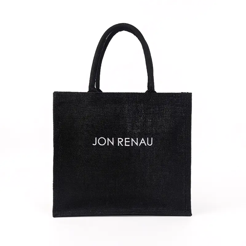 Reusable Jute Shopping Bags with Double Handles and Custom Logo Printing