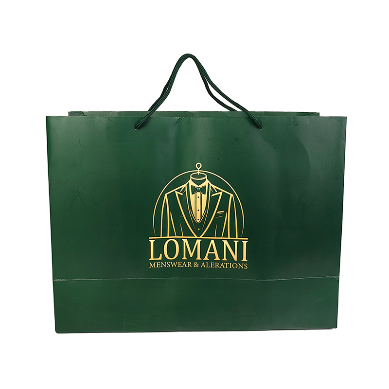 Dark Green Glossy Paper Shopping Bag with Rope Handles