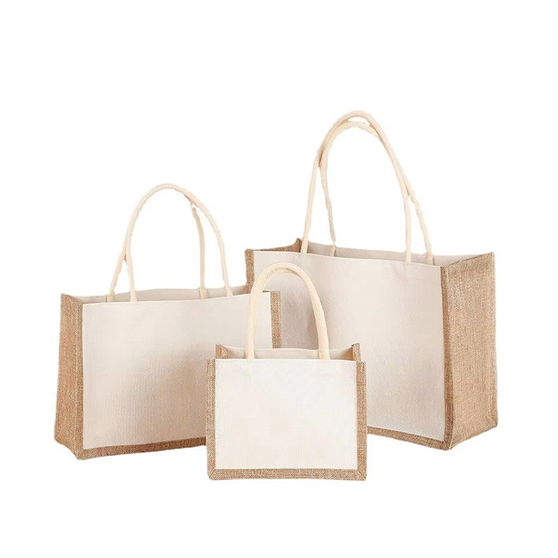 Personalised Jute Shopping Bags with Canvas Front Panel