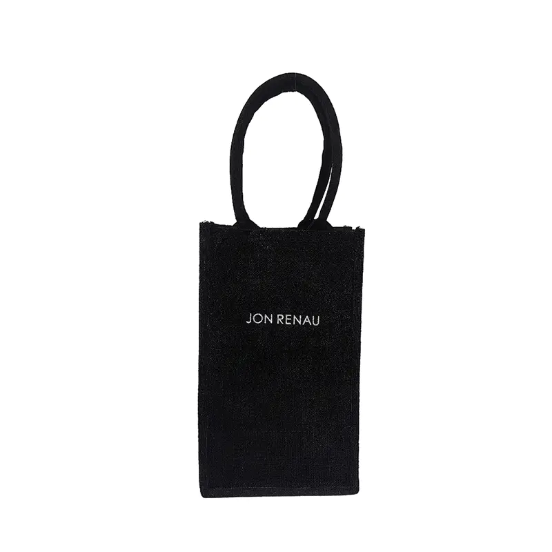 Black Small Jute Tote Bag with Custom Logo for Gift Packaging