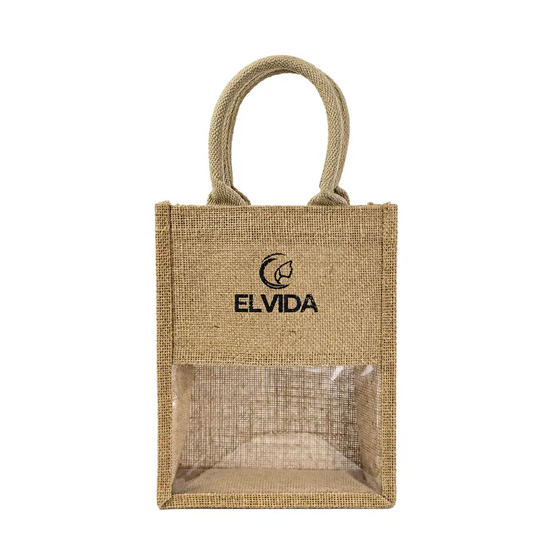 Custom Small Jute Tote Bags with Clear PVC Window
